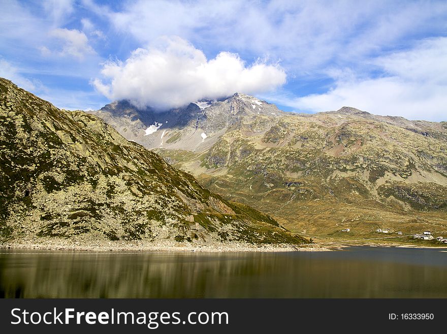 Spluga lake in the mountains. Spluga lake in the mountains