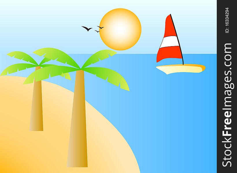 Illustration of the island with palm trees