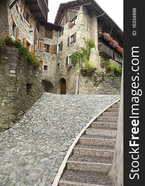 Street staircase in the small medieval Italian village near Garda lake. Street staircase in the small medieval Italian village near Garda lake