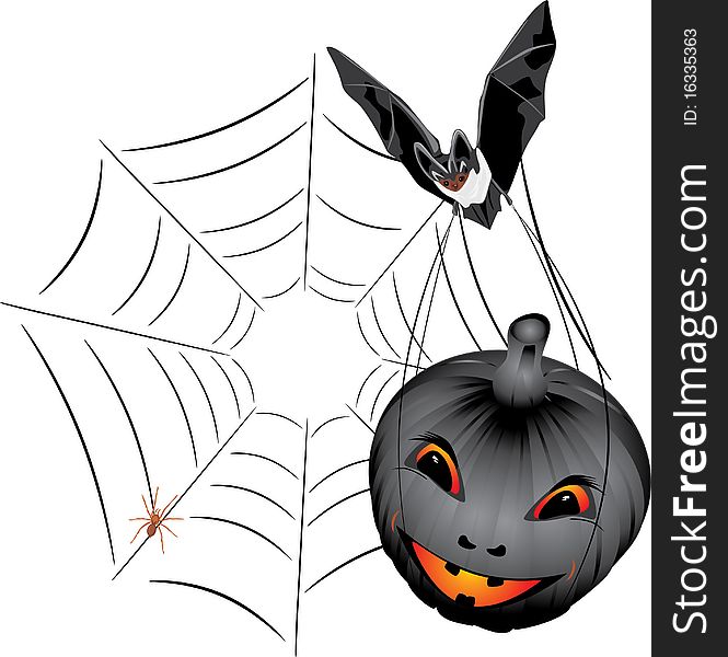 Bat with pumpkin. Halloween. Illustration