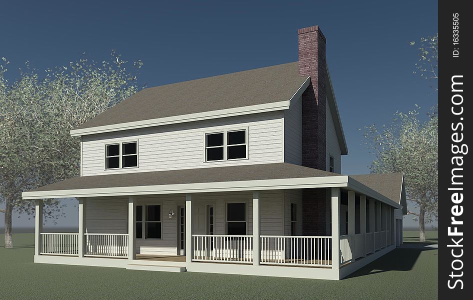 3d Rendering of a farmhouse with trees