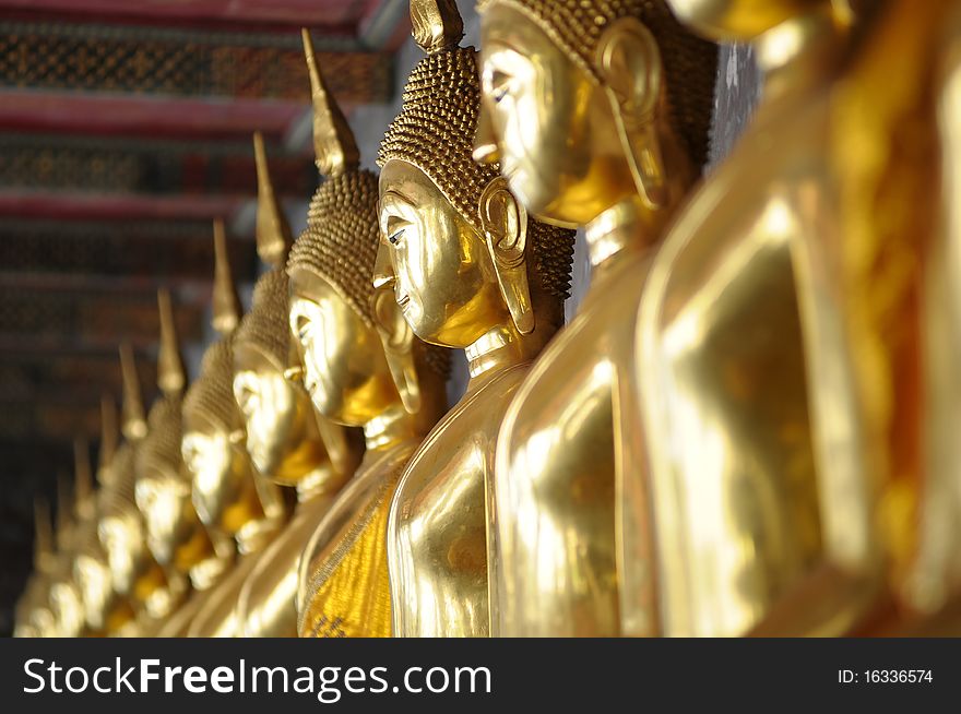 Golden Buddha images from Wat Suthat Thepwararam, Bangkok, Thailand