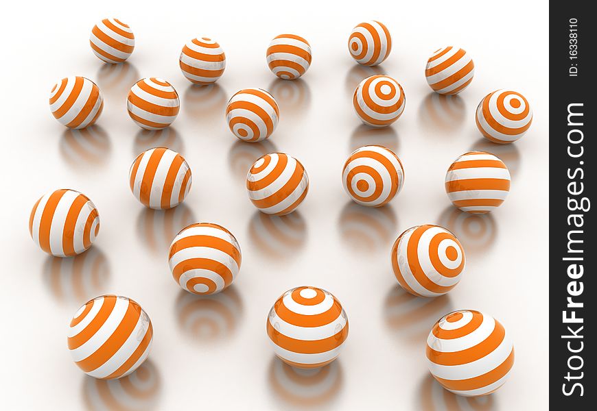 Illustration of many spheres with white strips