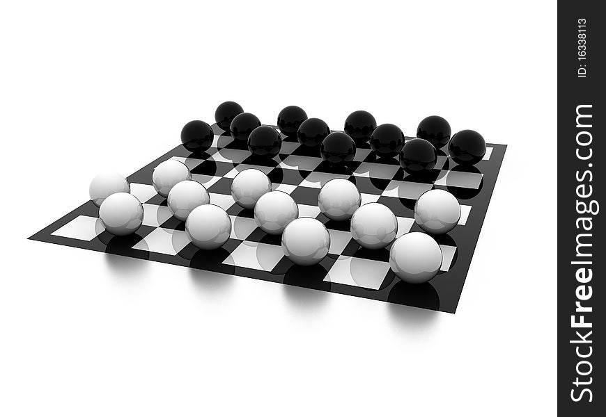 Illustration of the beginning of game in checkers on a board