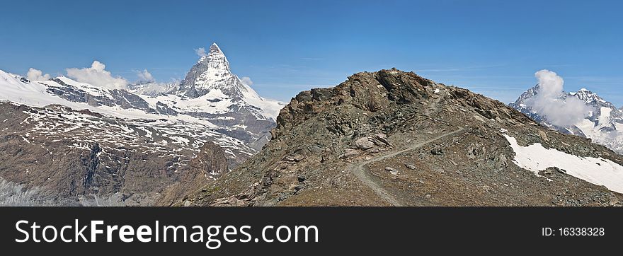 Panorama with Matterhorn mountain in Alp, Switzerland