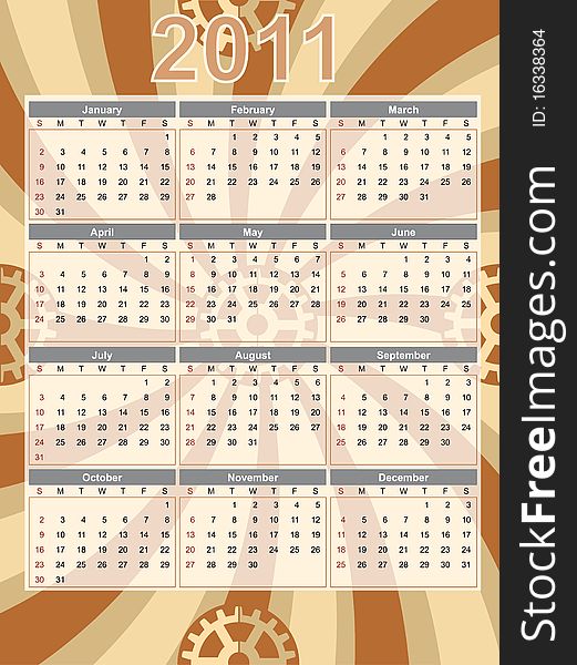 Full Year Calendar 2011 Portrait Swirl Gear Abstract Editable Vector illustration. Full Year Calendar 2011 Portrait Swirl Gear Abstract Editable Vector illustration