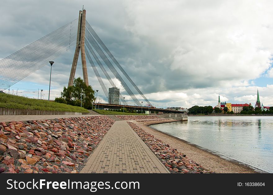 The shot was done from the left bank of the main river of the Latvian republic - Daugava. The shot was done from the left bank of the main river of the Latvian republic - Daugava