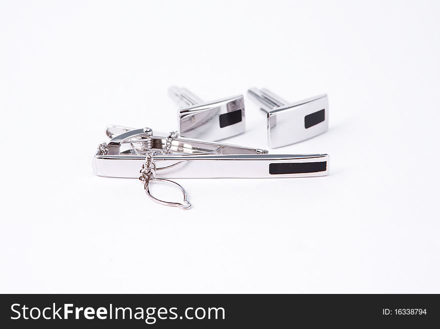 Silver cuff-link with 1 tie clip