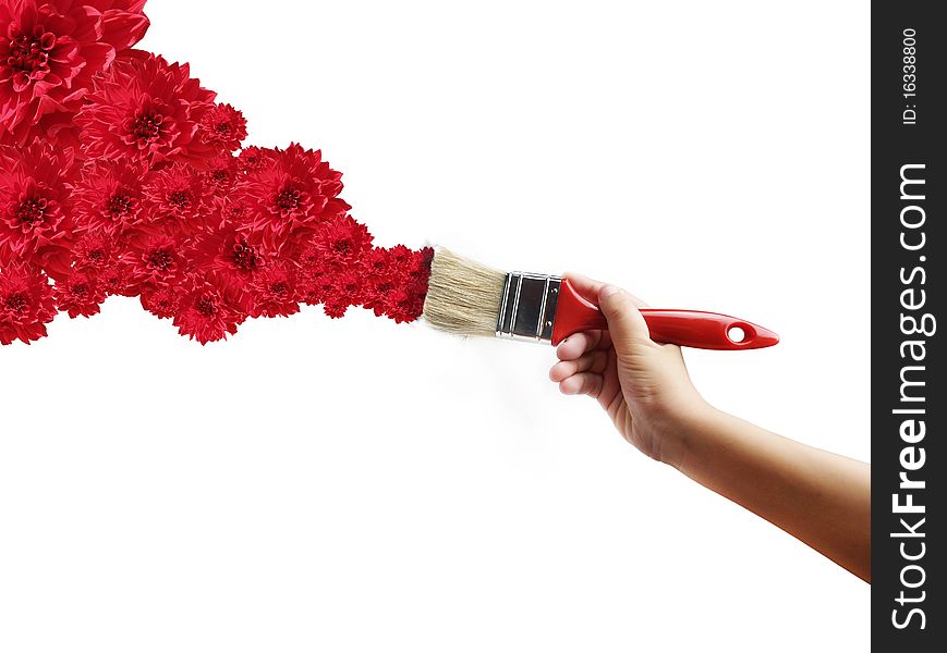 Painting with a brush red flowers. Painting with a brush red flowers