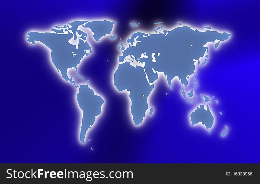 World map illustration on blue background