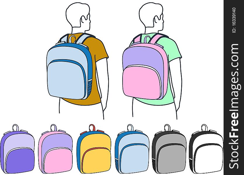 This is a set of backpacks, in a variety of colors - they are all  illustrations