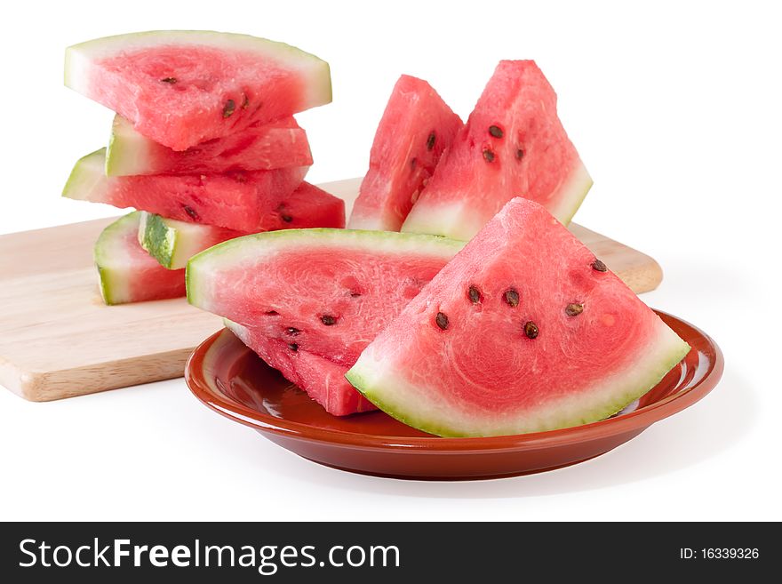 Fresh watermelon slices on a white background