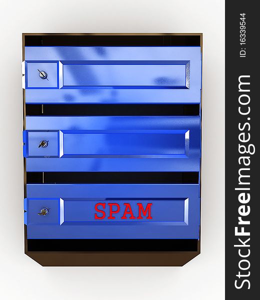 Mailboxes With Keys And Spam On White Background