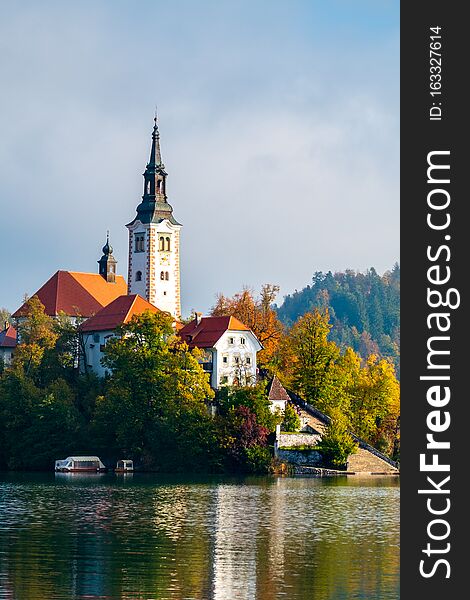 Bled with lake, island, castle and mountains in background, Slovenia, Europe. Bled with lake, island, castle and mountains in background, Slovenia, Europe