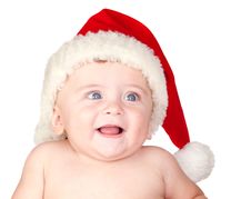 Free Beautiful Babe With Blue Eyes And Christmas Hat Stock Images - 16343134