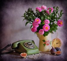 Still Life With A Telephone And Flowers Stock Image Still Life With A Telephone And Flowers Stock Image