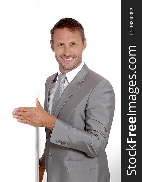 Businessman doing expressions on white background. Businessman doing expressions on white background