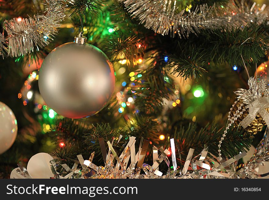 Background  of inside decorated Christmas fir tree with colorful lights. Background  of inside decorated Christmas fir tree with colorful lights
