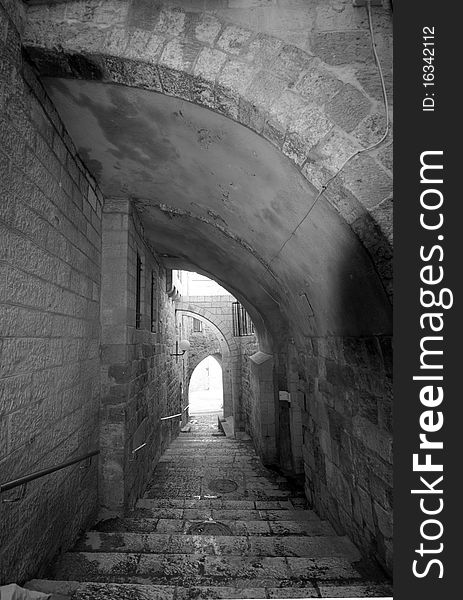 A narrow walkway in Jeruselum, Israel. A narrow walkway in Jeruselum, Israel