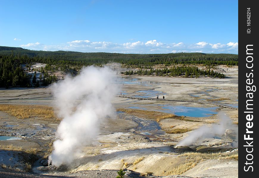 Geyser is smoking in yellow stone national park. Geyser is smoking in yellow stone national park