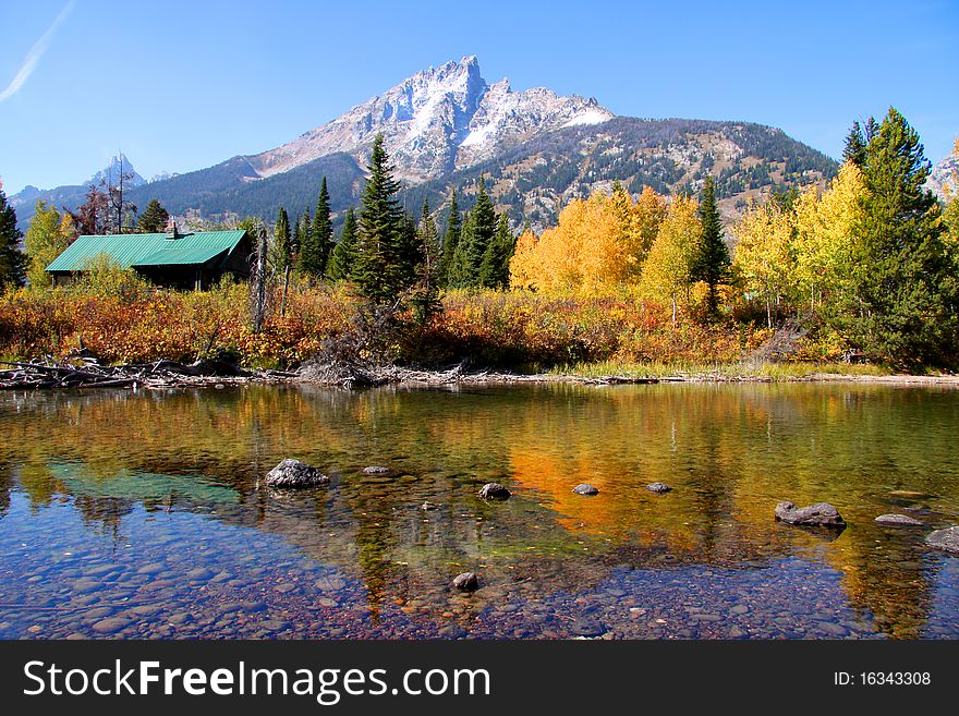 Scenic autumn landscape in Grand Tetons national park