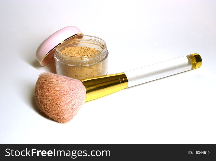 Face powder makeup jar with a brush. Face powder makeup jar with a brush