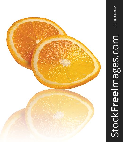 Single orange on a white isolated background using macro lens. Single orange on a white isolated background using macro lens