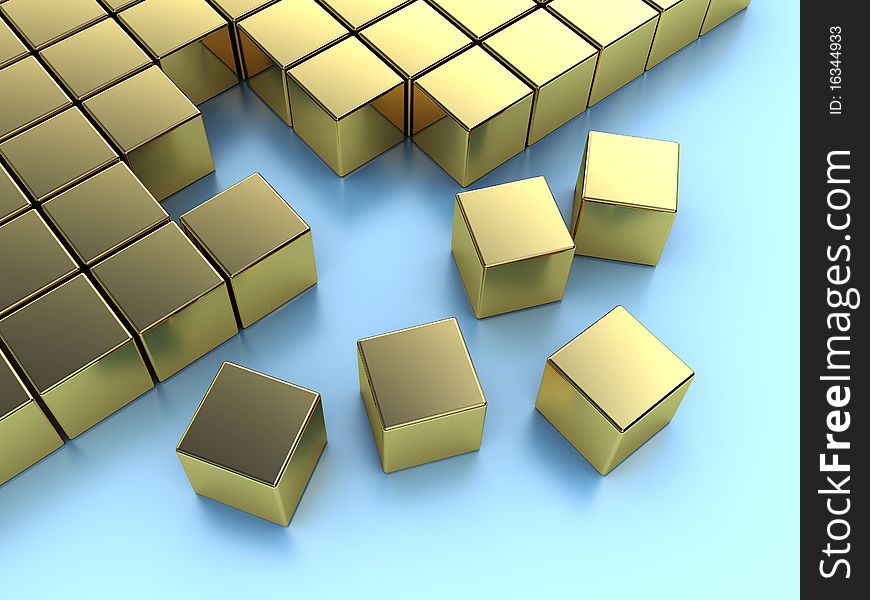 3d illustration of background with golden blocks. 3d illustration of background with golden blocks