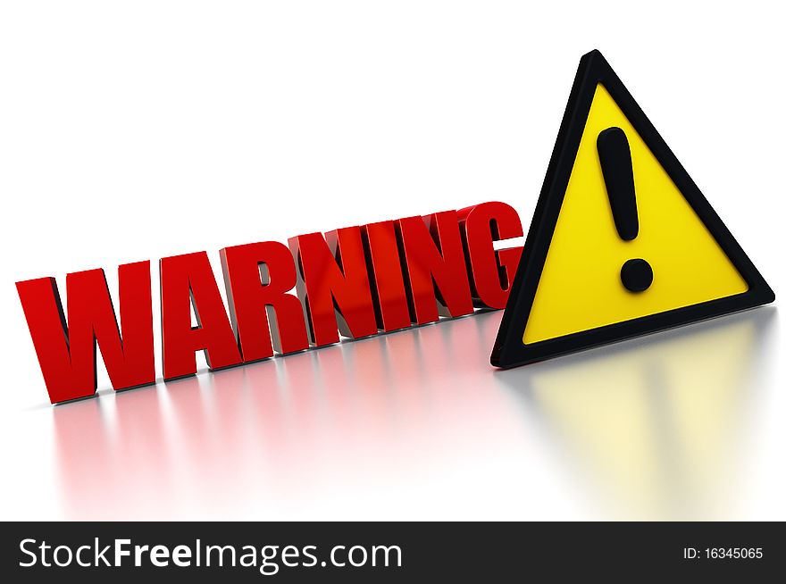 3d illustration of warning sign with exclamation mark triangle