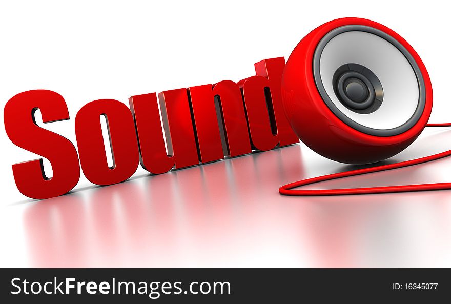 3d illustration of sign'sound' with audio speaker. 3d illustration of sign'sound' with audio speaker