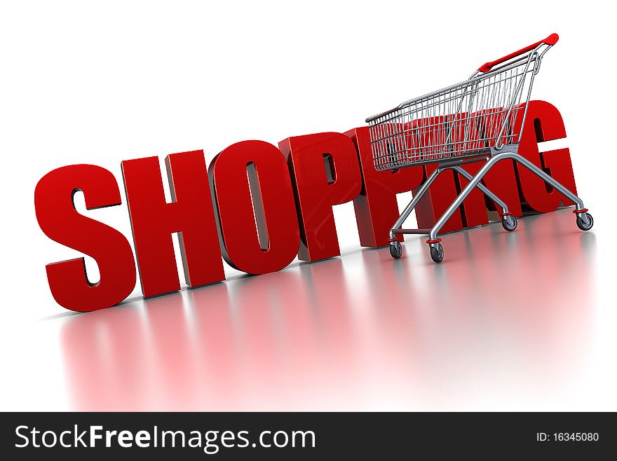 Abstract 3d illustration of 'shopping' sign with cart