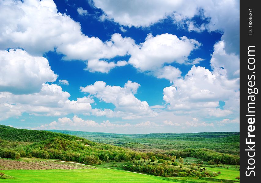 Green meadow in mountain. Nature design.