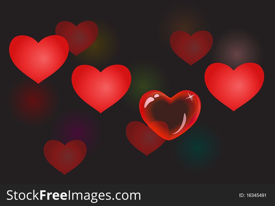 A dark background with hearts and highlights. A dark background with hearts and highlights