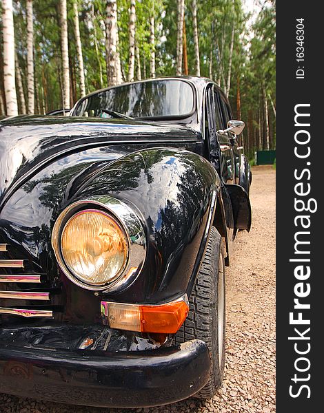 Old black cars, used for weddings, outdoors. Old black cars, used for weddings, outdoors