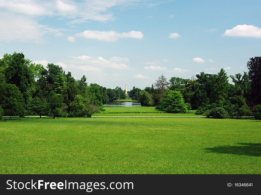 Park at Castle Lednice.South Moravia,Czech republic.Minaret