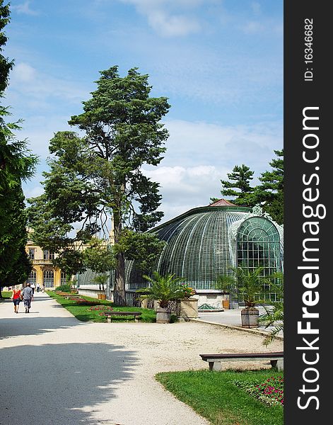 Park at Castle Lednice.Hothouse