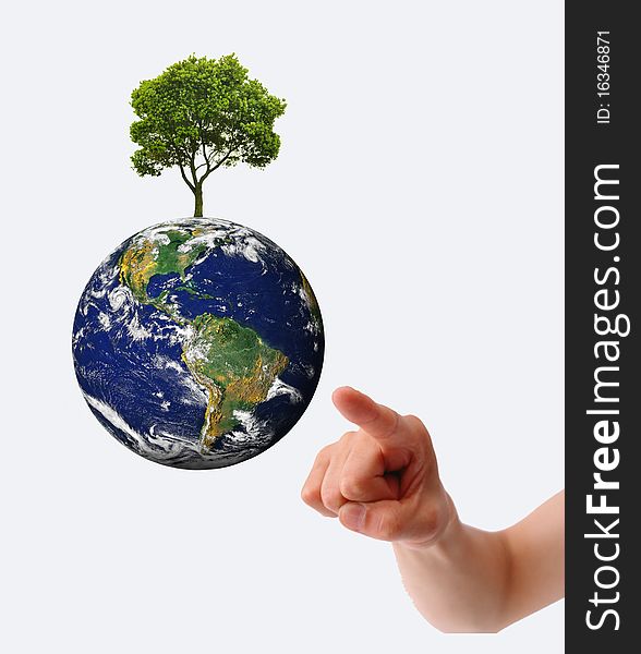 Earth in hands over white background. Earth in hands over white background