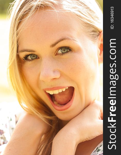Expressive closeup portrait of young surprised woman. Expressive closeup portrait of young surprised woman