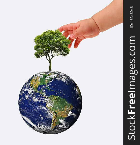 Earth in hands over white background. Earth in hands over white background