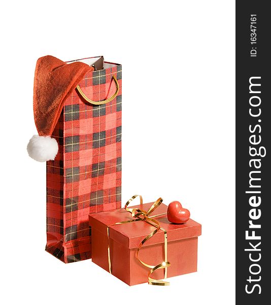 Isolated Gifts With Santa Hat And Heart