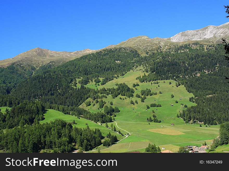 Landscape of Venosta Valley in italian sudtirol