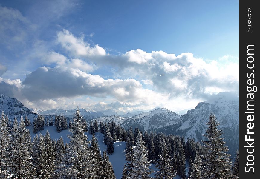 The alps in germany on a day when it just had fresh snowed