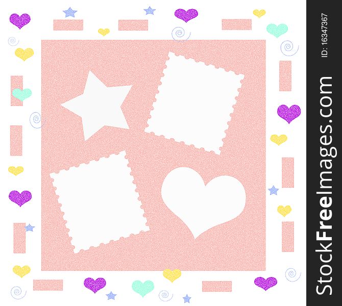 Colorful shapes on white scrapbook frame illustration. Colorful shapes on white scrapbook frame illustration