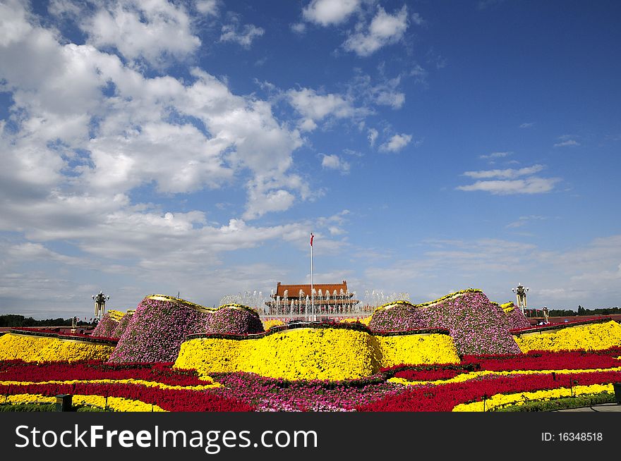 Tiananmen Square In Holiday With Flower Decoration