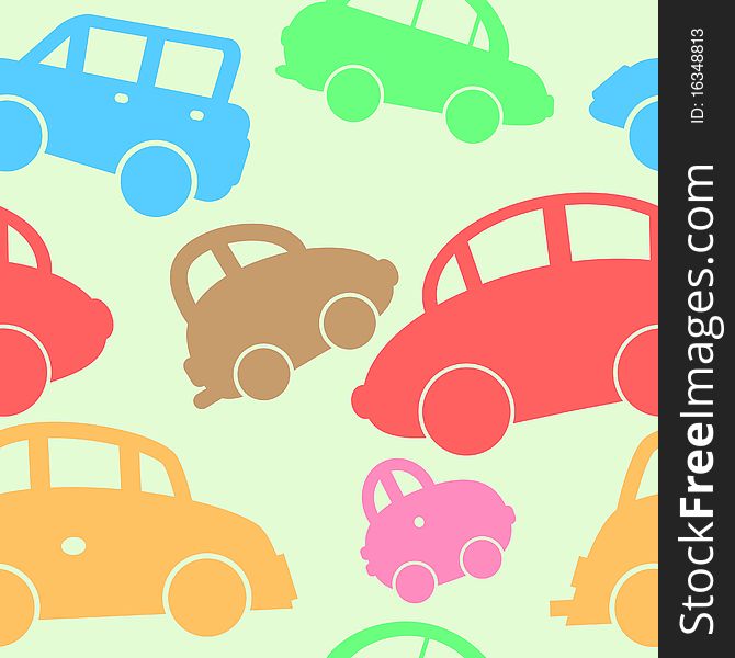 Colored seamless background with different cars. Colored seamless background with different cars