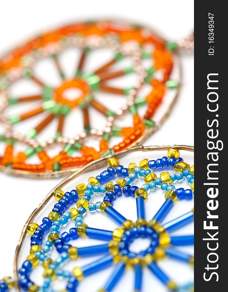 Decorative dream catcher made with beads in a web design