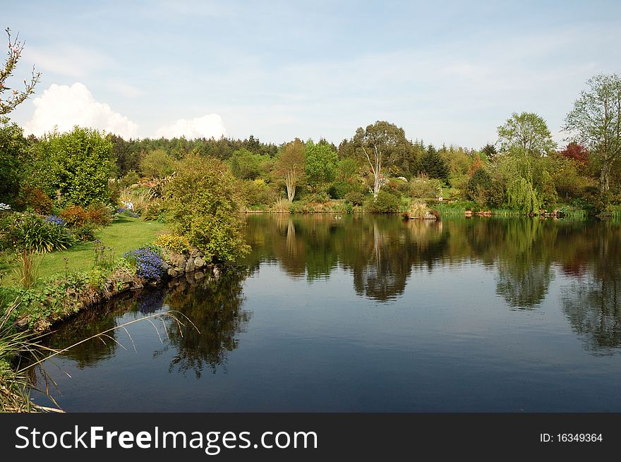 Picturesque lake in a large garden in Scotland