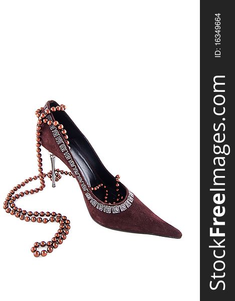 High heel velvet shoe with beads