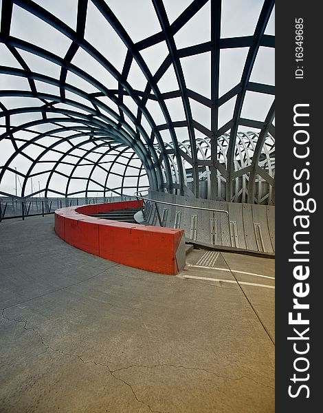 Webb Bridge in Melbourne a modern and colourful architecture in the Docklands area over the Yarra River. Webb Bridge in Melbourne a modern and colourful architecture in the Docklands area over the Yarra River