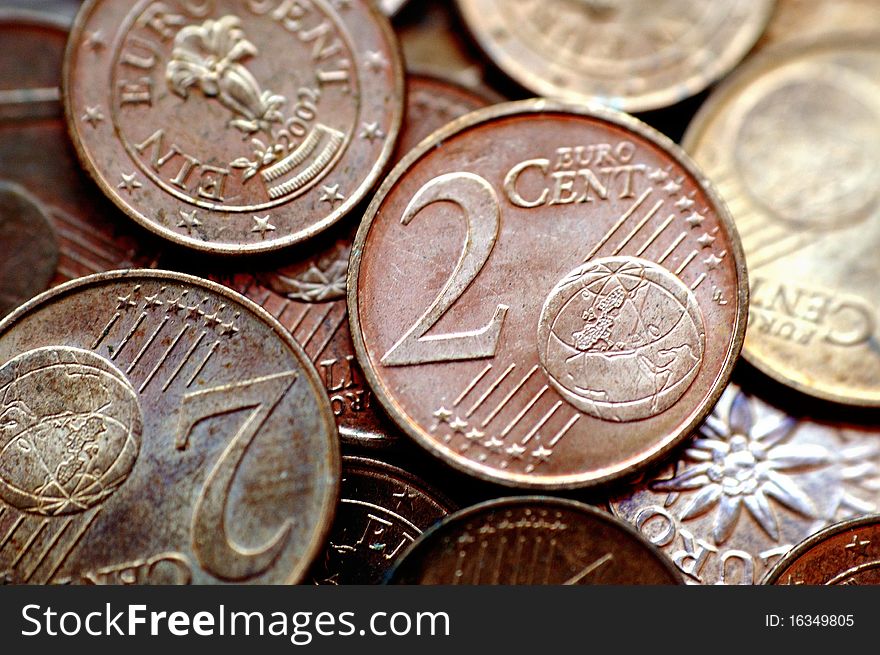 Euro cent coins  close-up filling the frame. Euro cent coins  close-up filling the frame.